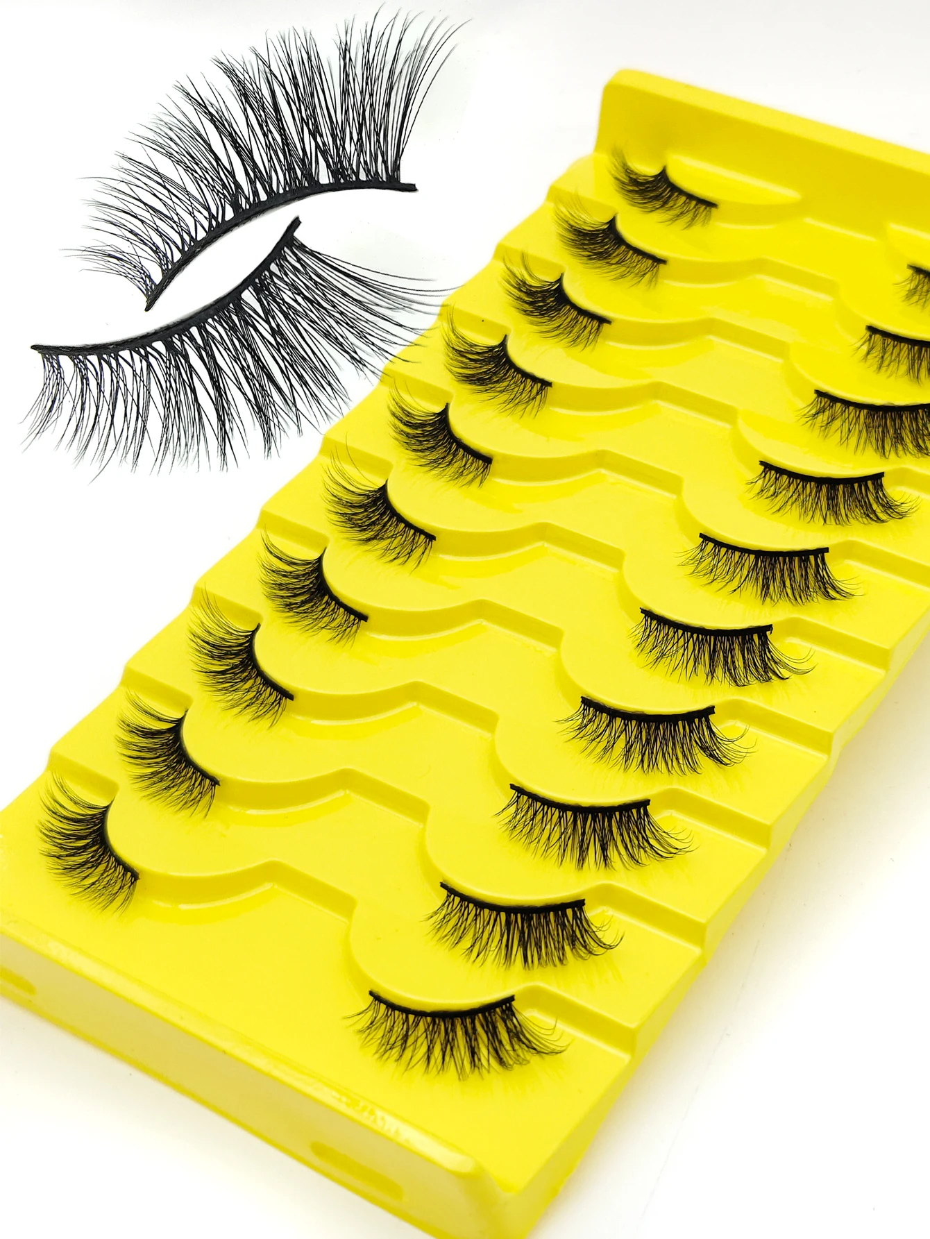 Medias pestañas 7/10 Piars medias pestañas suaves naturales pestañas de ojos de gato herramienta de maquillaje extensión de pestañas postizas esponjosas Faux Cils