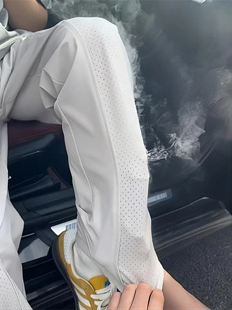 

Мужские летние тонкие прохладные повседневные брюки из ледяного шелка с прямыми штанинами Qui Dry, спортивные длинные брюки, дышащие, американские забавные...