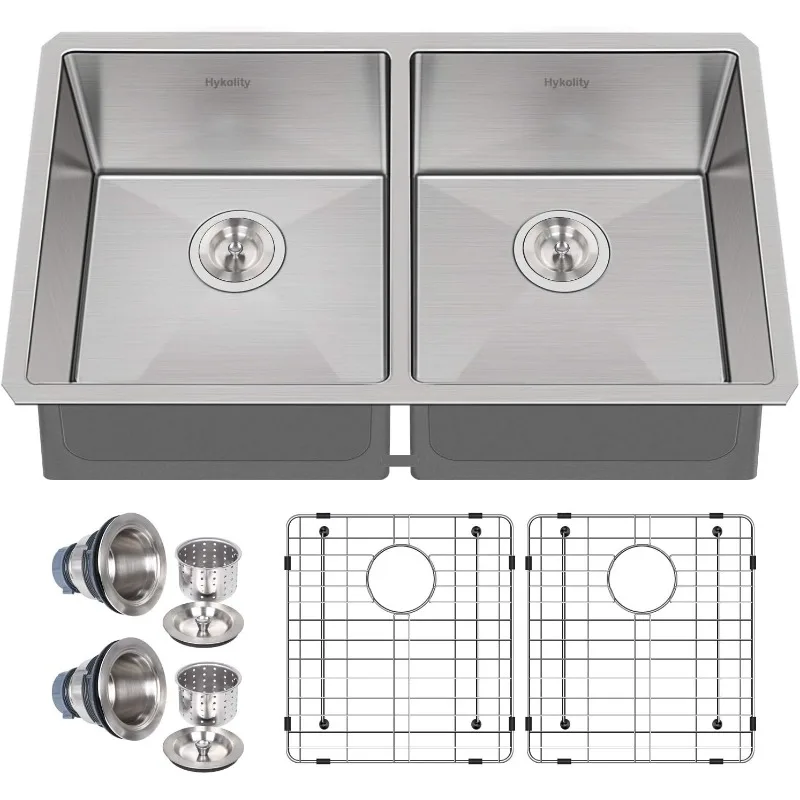 33-inch Undermount 50/50 Double Bowl 16 Gauge Stainless Steel Kitchen Sink