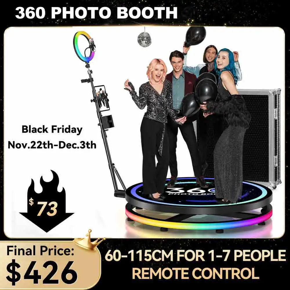 Rotating 360 Photo booth Platform for Video App Control Automatic 360photo booth Selfie Photobooth Machine for Parties Christmas