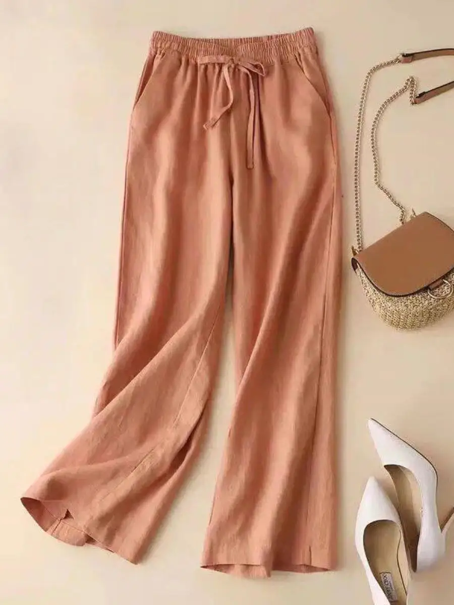

High Waist Wide Leg Cotton Linen Loose Slimming Summer Thin Casual Nine Points Pants Drapey Loose Fit Casual High Waist