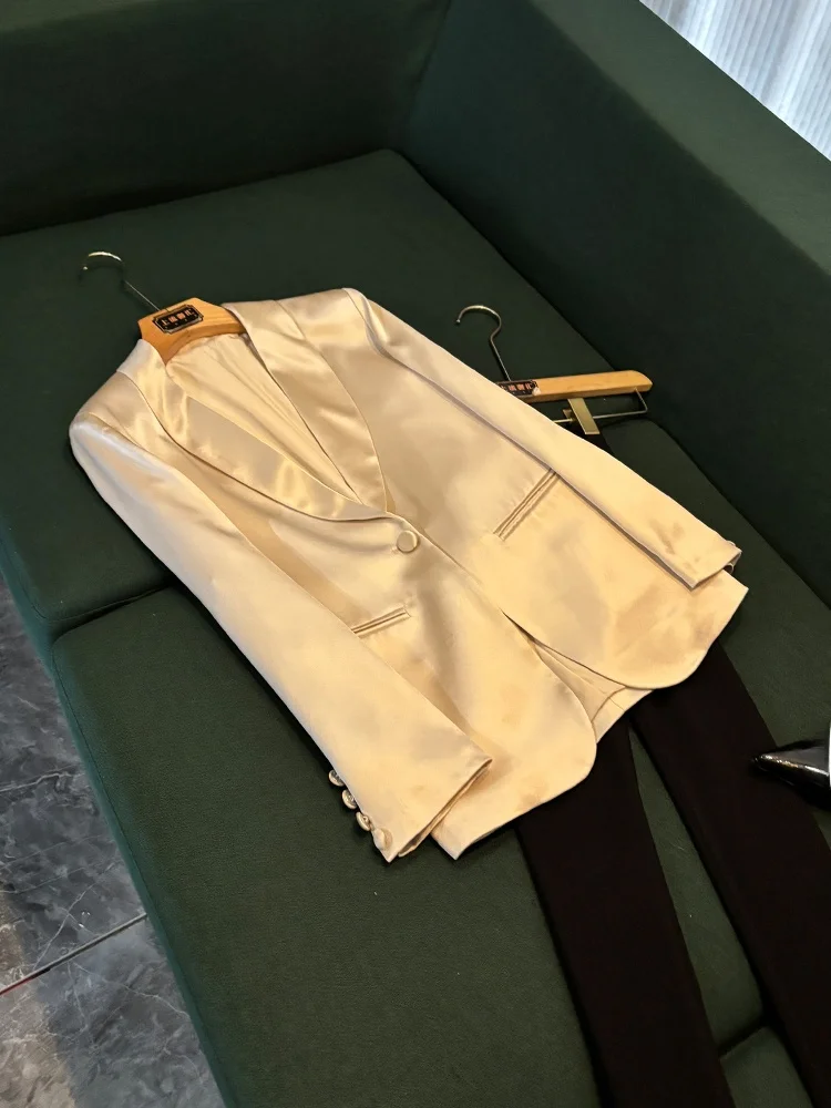 

Новый костюм Sle een из шелкового атласа и ацетата на заказ Ele Lady, маленький комплект с жилетом и юбкой в стиле вестерн, удобный для поездок на работу, длинный...