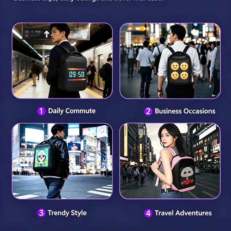 LED Display Backpack Customizable GIF Image Smart LED Screen Backpack Travel Shoulder Backpack For Outdoor Advertising Party