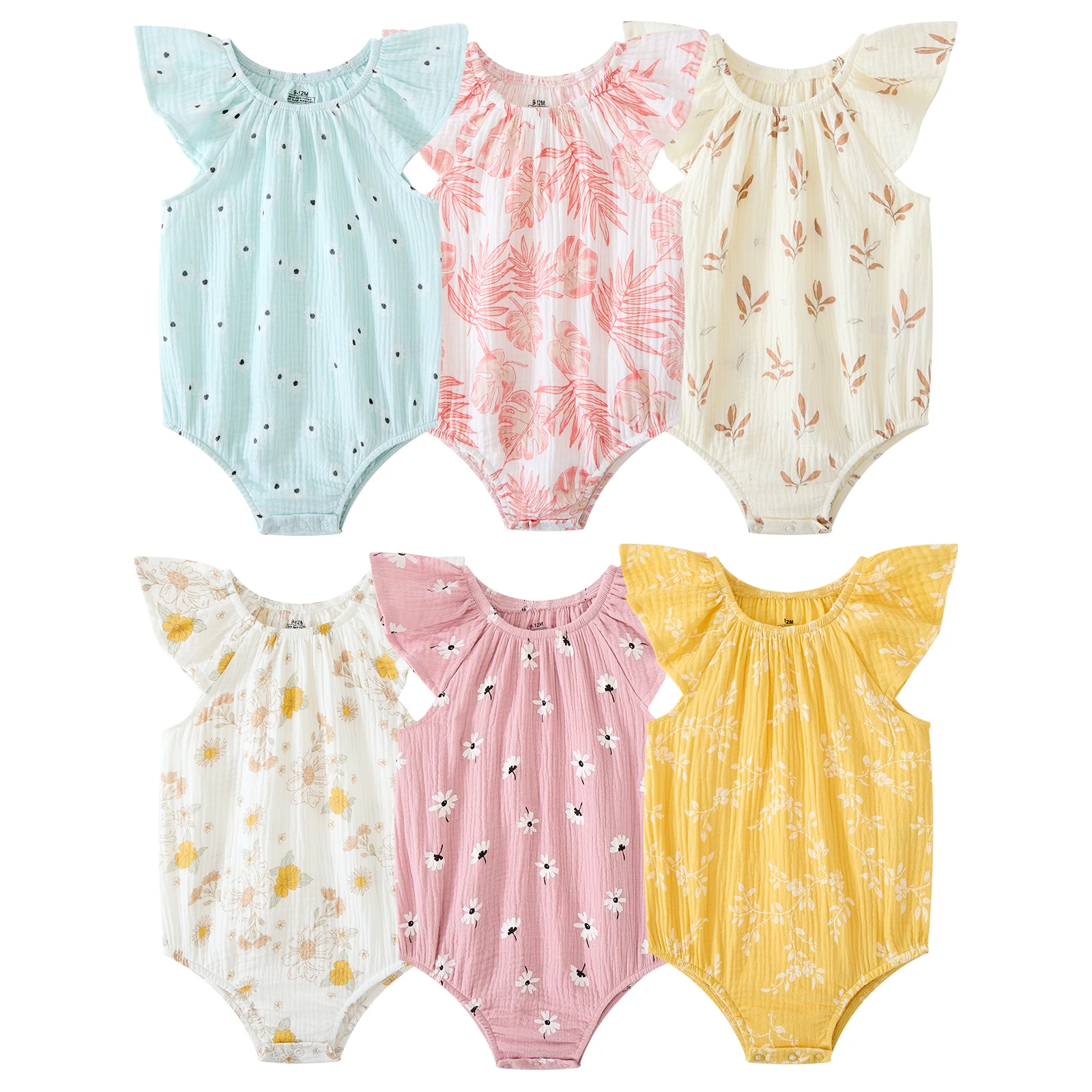 1-Piece Cute Baby Girl Bodysuits Cotton Soft Newborn Flying Sleeve Onesies 0-24 Months Infant Outdoor Party Clothes