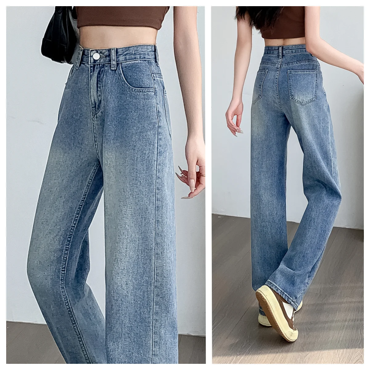 

Ladies' fashionable narrow straight leg jeans with high waist and slimming effect versatile and fashionable casual pants