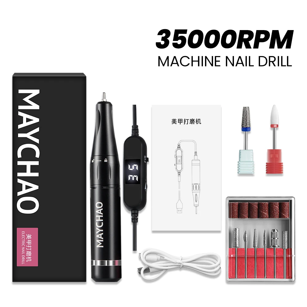 

MAYCHAO 35000RPM Portable Nail Drill Machine Electric Nail File Rechargeable Nail Sander for Gel Polish For Home Manicure Salon