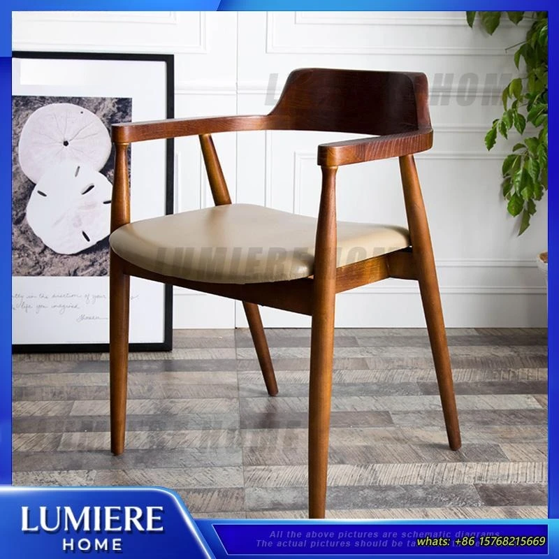 American Style Solid Wood Office Chair with Backrest and Armrests Simple Coffee Lounge Study Room Hiroshima Chair Boss Chair