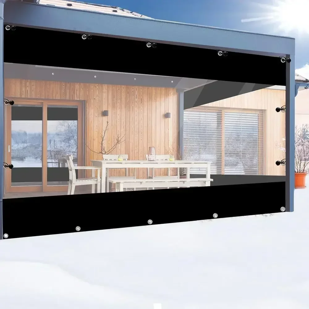 Heavy-Duty Weather-Resistant Outdoor Vinyl Curtain, Clear Panel, 9' High x 16' Wide, Suitable for Pergolas, Porches, and Gazebos