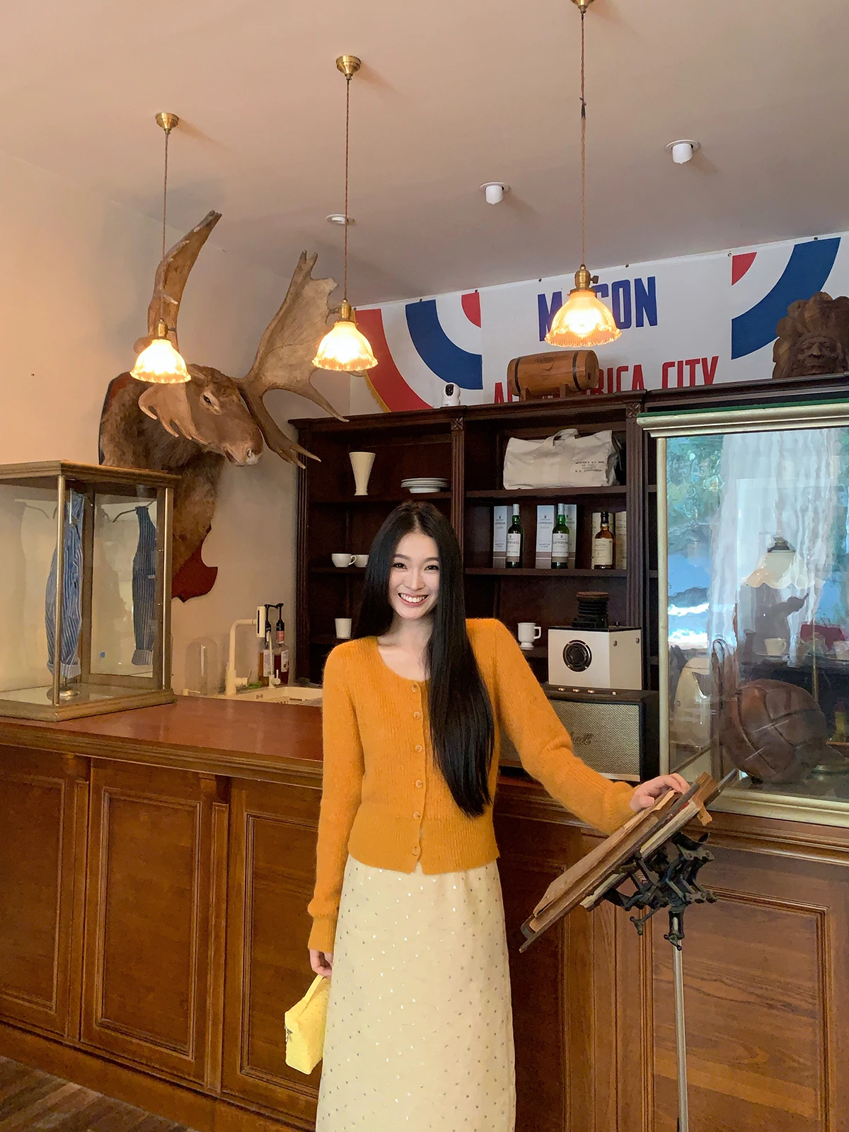 

Желтый шерстяной кардиган с круглым вырезом, осенний, вязаный, с длинными рукавами, для повседневной носки