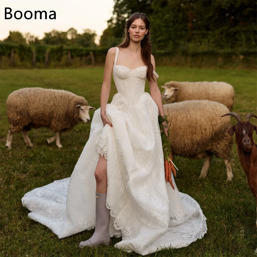 

Booma A-Line Princess Spaghetti Strap Lace Elegant Wedding Dresses Sleeveless Brides Gown Custom Made 2025
