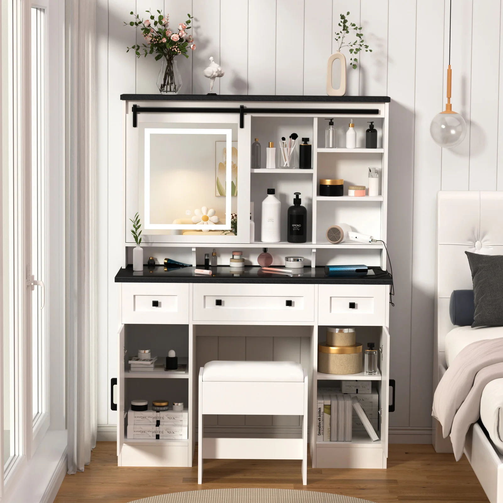 Simplicity Advanced Sense Dresser Small Apartment Modern Storage Vanity Desk With Light Mirror Makeup Coiffeuse Home Furniture