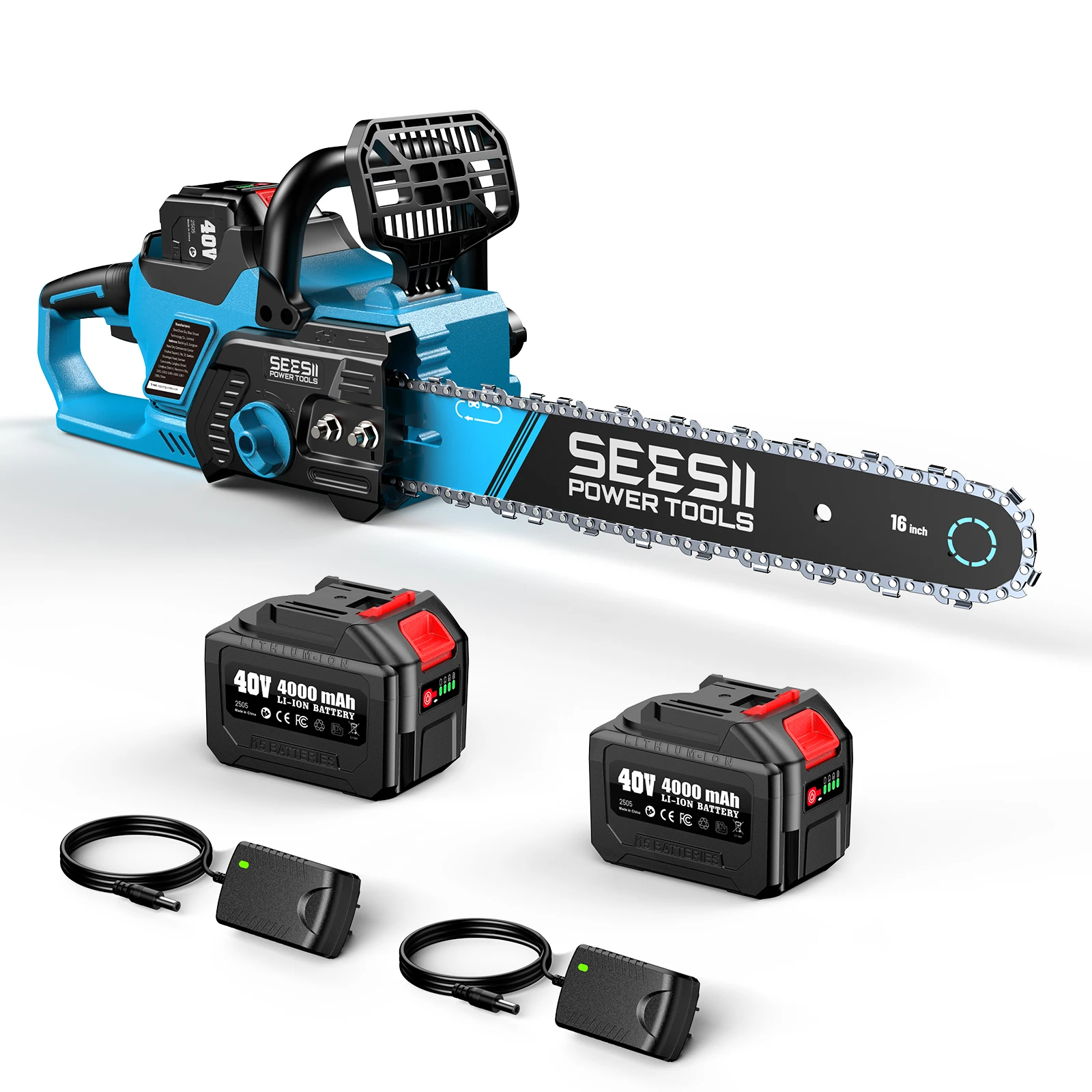 Seesii Brushless Chainsaws Cordless 16" Electric Saws Wood Cutter Pruning Garden Power Tools For Makita Pin 40V 2×4 Ah Batteriey