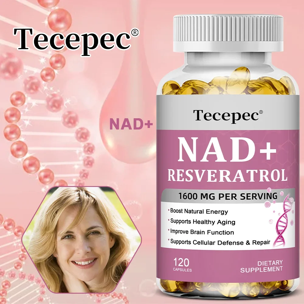NAD+ Resveratrol - Anti-aging, Boosts Natural Energy, Promotes Cellular and Skin Health, Improves Brain Function - 120 Capsules