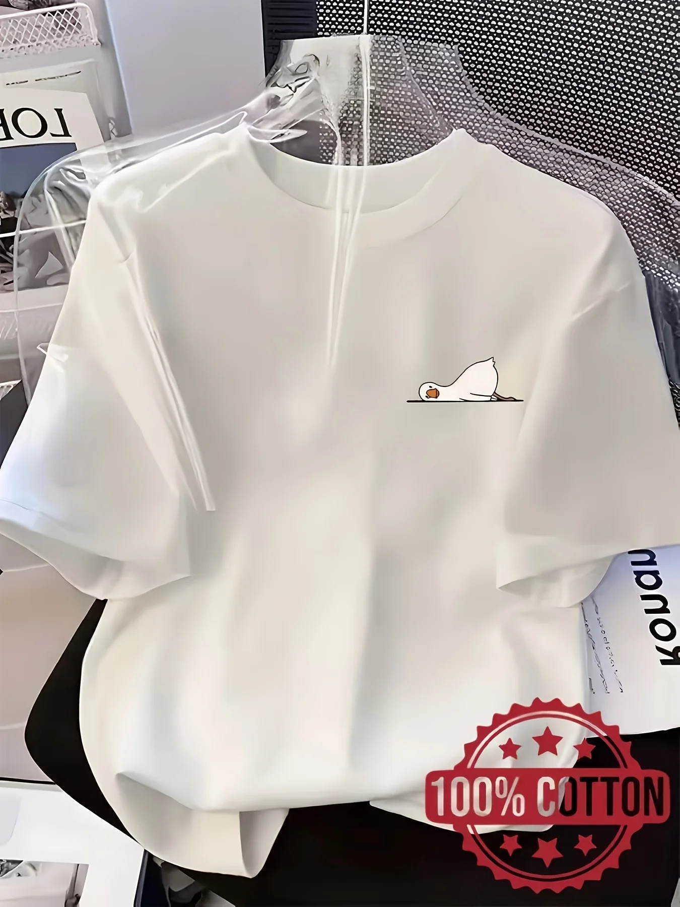 Cute Colorful Duck Print Pattern Round Neck Loose Fit Design Comfortable Daily Short Sleeved T-shirt for Women's Casual Top