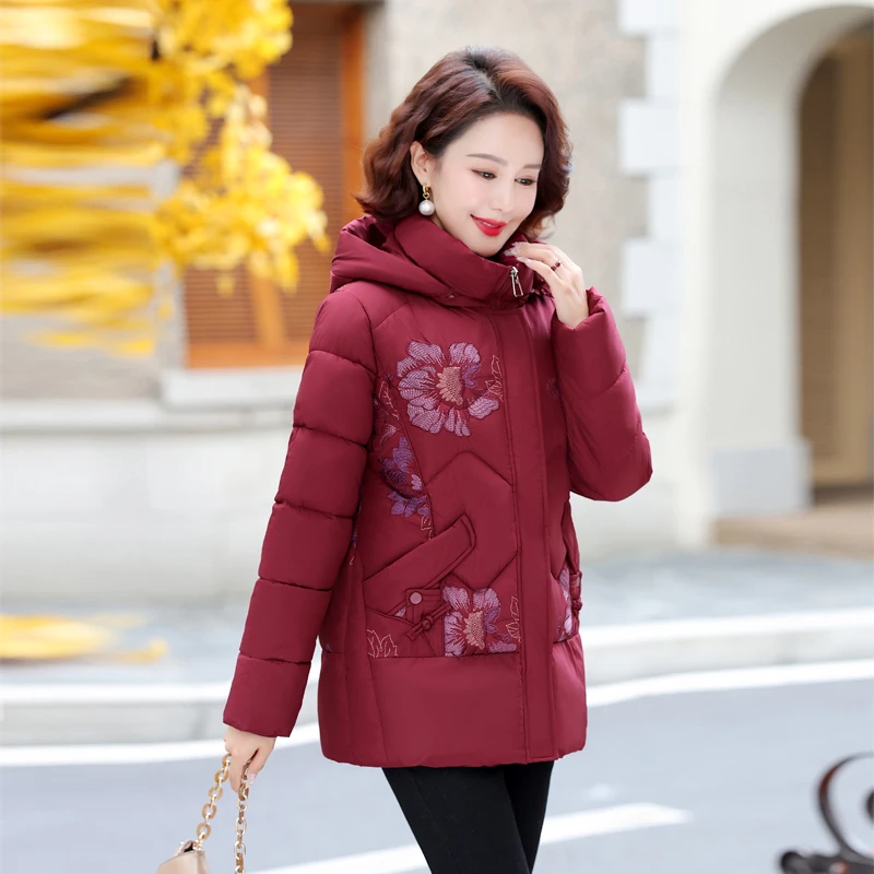 

Теплое хлопковое стеганое пальто, женское зимнее утепленное длинное пуховое пальто с принтом для мам, женские парки, пальто для пожилых людей среднего возраста