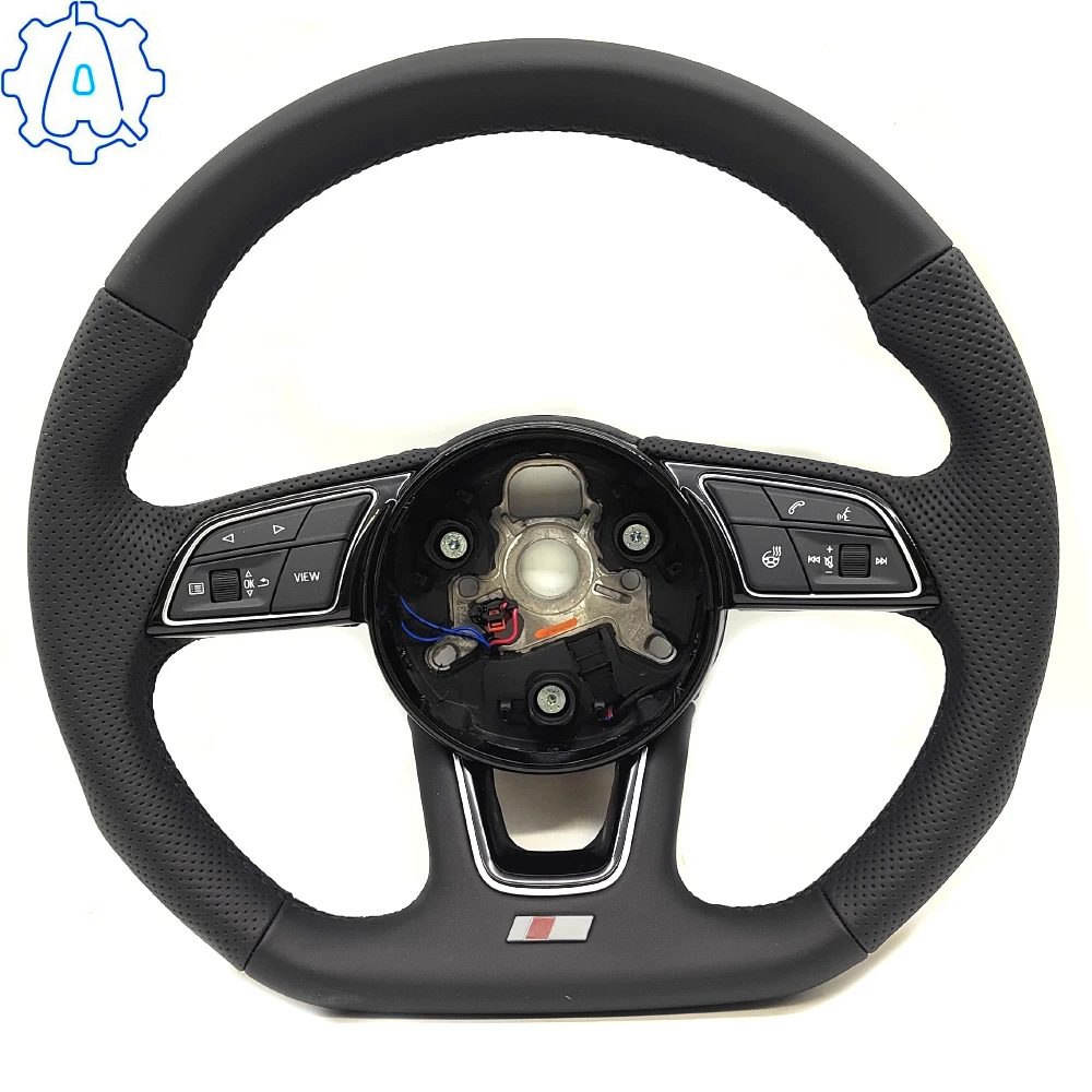 

For Audi A4 B9 Full Leather Perforated Black Stitching Multifunctional Steering Wheel With Heating