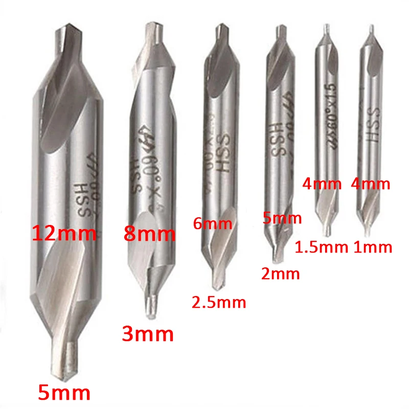 HSS Center Drills Bit 60Degree Metal Drill Bits Set Power Tools Hole Drilling Hole Cutter 1.0/1.5/2.0/2.5/3.0/3.5/4.0/5.0/6.0mm