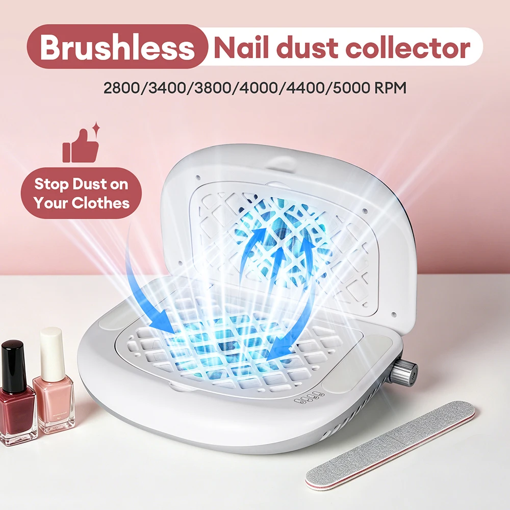 Foldable Nail Dust Collector 5000RPM Strong Suction Dual-Sided Dust Collection Dual Brushless Turbine Vacuum Nail Dust Extractor view 3