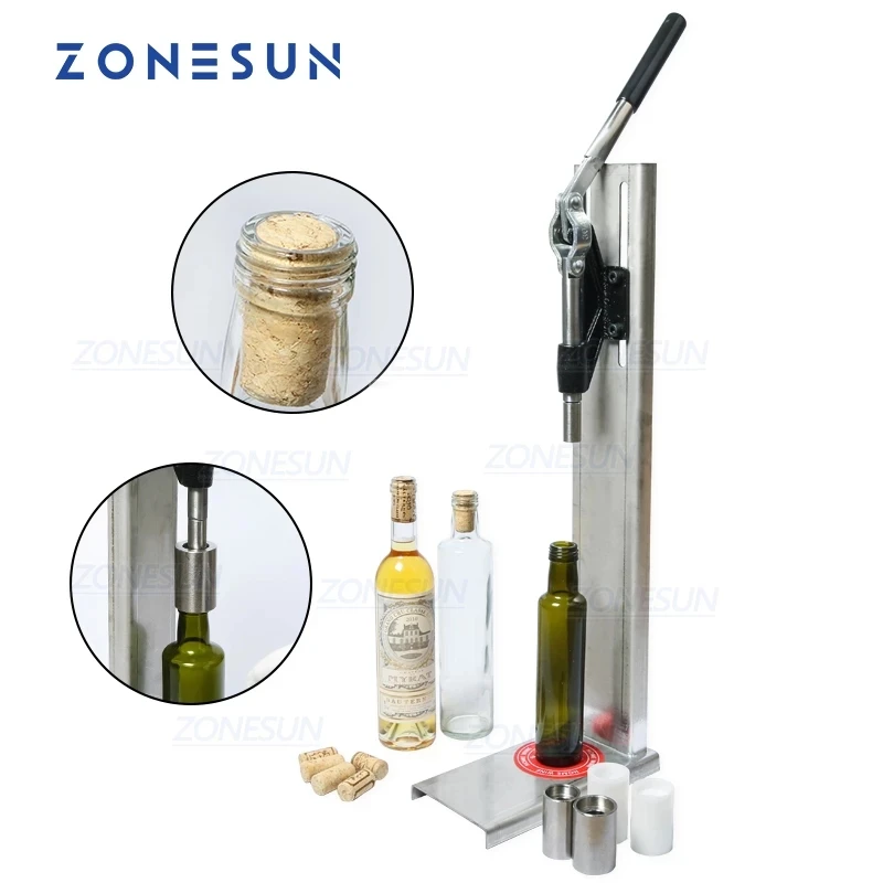 ZONESUN Manual Stainless Steel Corkers Wine Corking Machine Capping Tool Brewed Wine Bottle Cork Press Inserting Machine