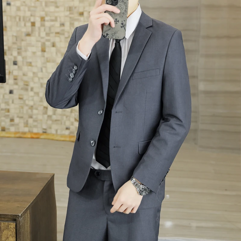 Garnitur męski (marynarka + spodnie) S-6XL, elegancki, na wesele, biznesowy, dopasowany, dla drużby, casualowy, dla prowadzącego, jednolity kolor, w stylu brytyjskim.