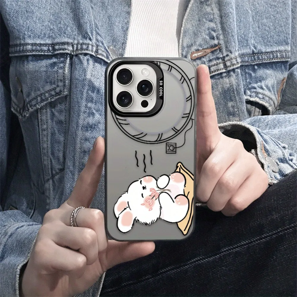 

Blow the wind Little Rabbit,protective color silver printed protective case, suitable for iPhone 16 15 14 13 12 11 Pro Max plus