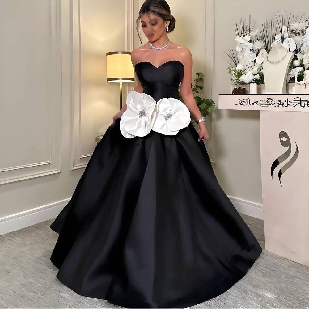 

Sweetheart Backless Long Satin Prom Dresses Flowers Beaded bestidos de gala evening gowns for women dubai evening dress