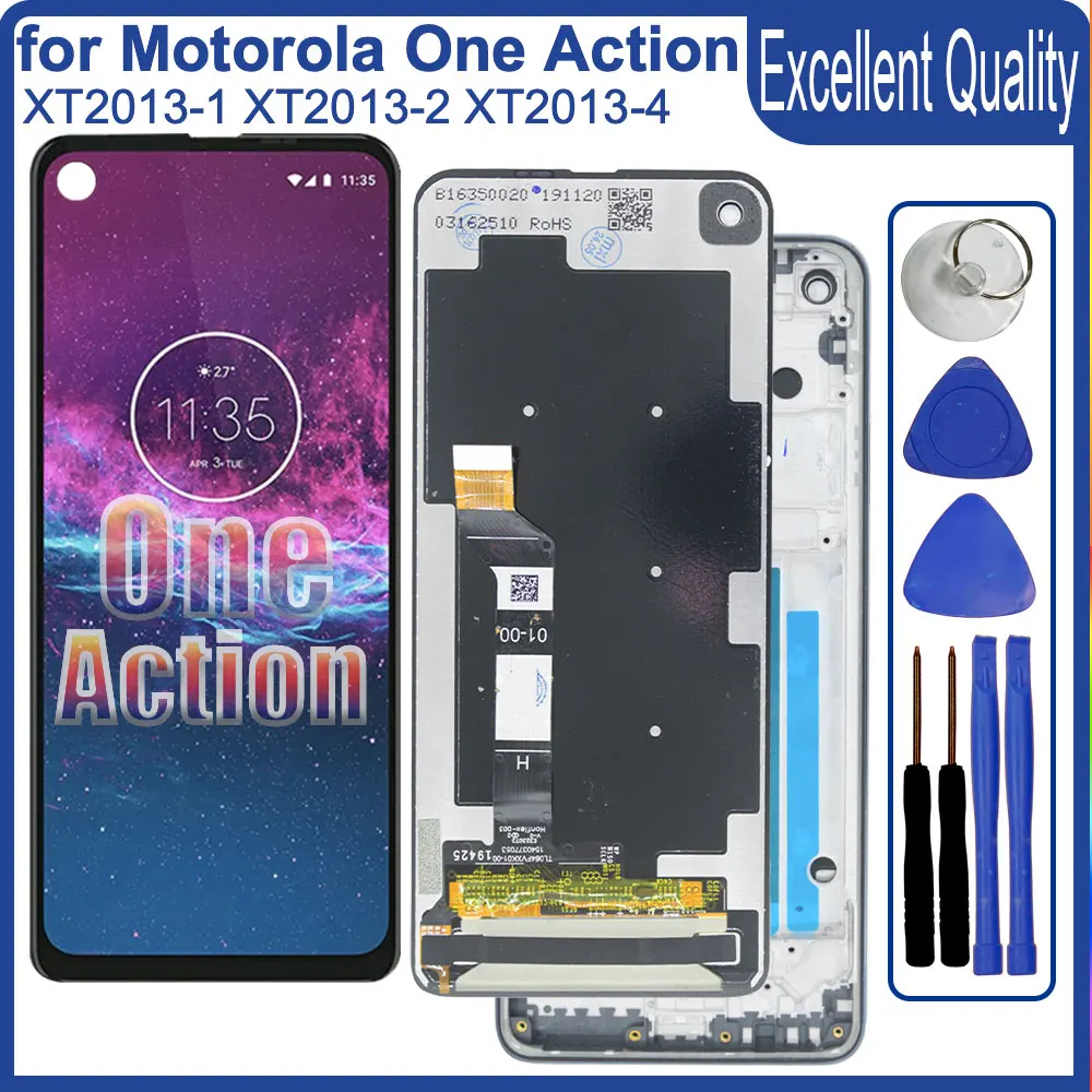 6,3-дюймовый экран для Motorola One Action, ЖК-дисплей, сенсорная панель, дигитайзер в сборе, сменный ЖК-дисплей с рамкой XT2013-1