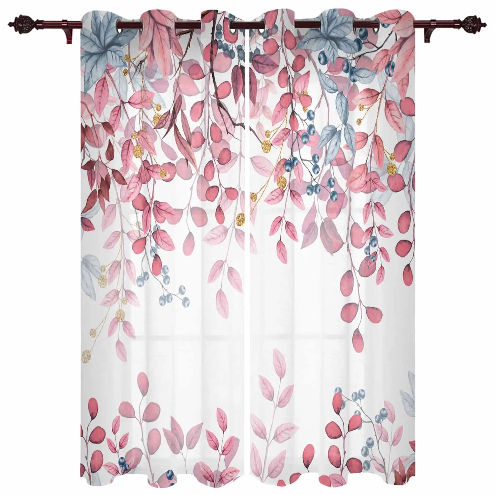 Abstract Pink Blue Leaf Branches Modern Window Curtains for Living Room Bedroom Curtain Home Decor Balcony Drapes