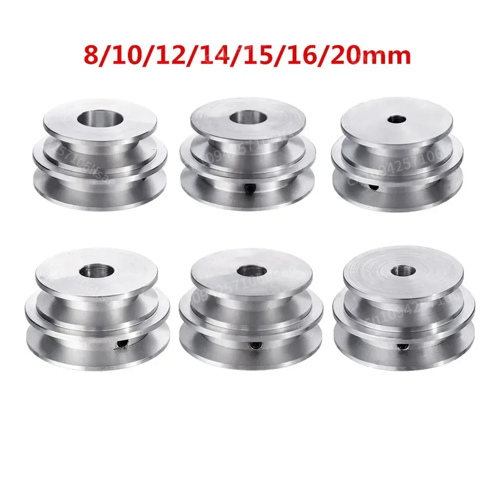 

1pcs Aluminum Alloy Double Groove 50&60MM Pulley Wheel 8-20MM Fixed Bore Pulley for Motor Shaft 10MM Round Belt
