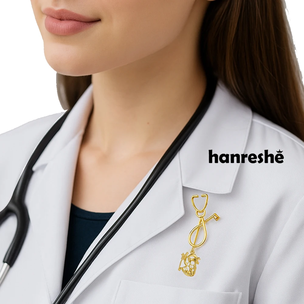 Hanreshe Heart Pin Charm Pendant Design Brooch Medical Cardiology Jewelry for Doctor Nurse Cardiologist Lapel Badge