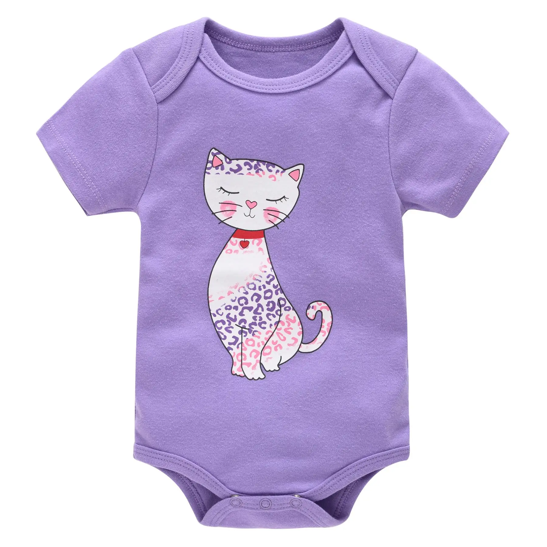 3/5PCS Summer Baby Girls Clothes Bodysuits Kids Outfit Purple Kitty Printed Newborn Infant Jumpsuit Roupas De Bebe 0-12M