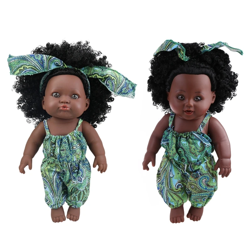 Simulated Girl Reborn African Black Doll Baby Early Educational Toys Bed/Sofa Accompany Supplies Vinyl Made Baby Gift