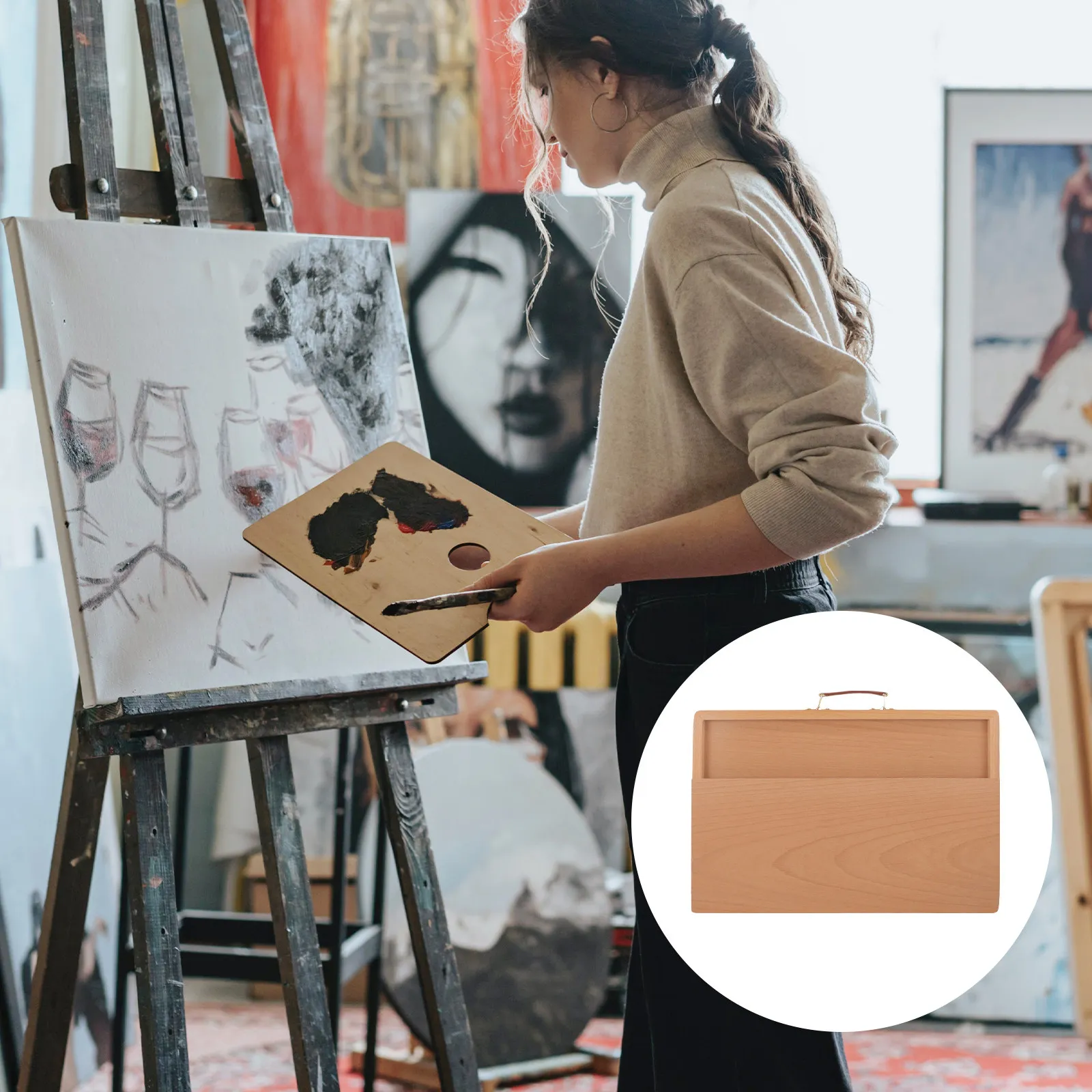Smooth Wood Sketch Board with Integrated Drawer Lightweight Compact Sturdy Design for Artists Drawing Painting Sketching Outdoor