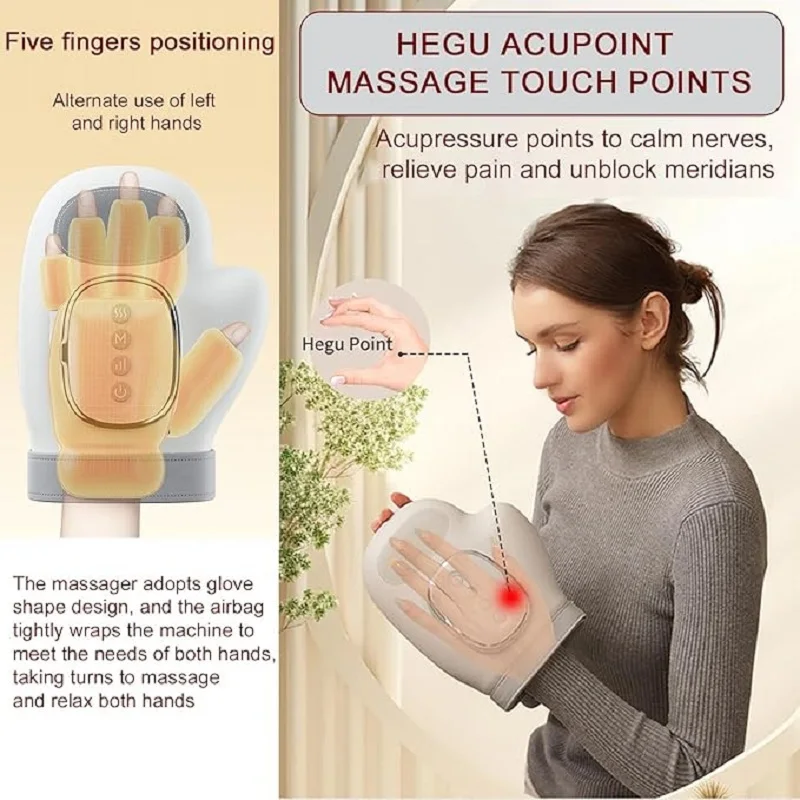Cordless Hand Massager with Heat and Compression Electric Portable Wrist & Finger Massager 5-Level Adjustable Pressure Best Gift