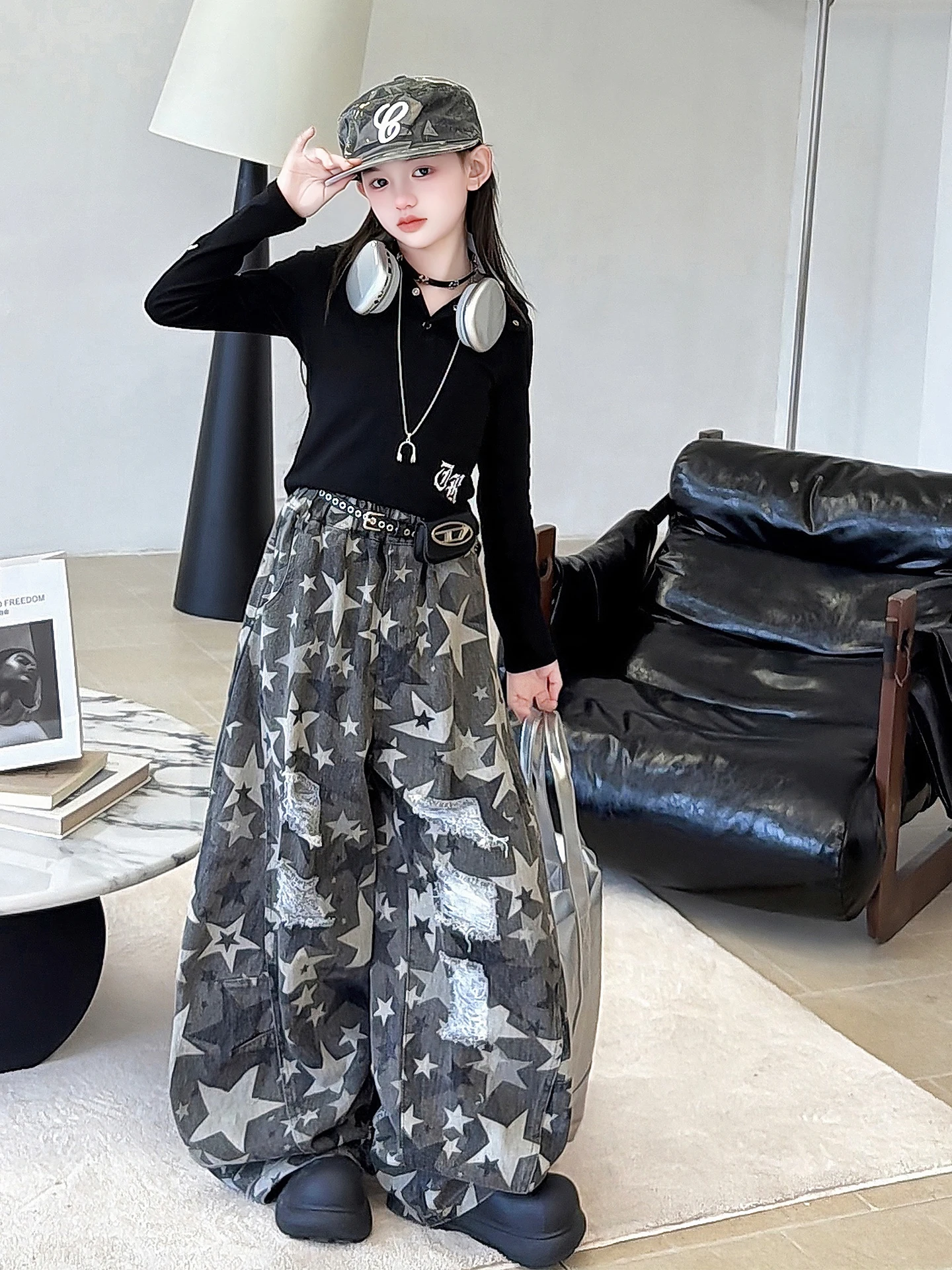 

Spring Casual Camouflage Long Sve Two-Piece Set for Girls Children's Faion Cotton Loose Fit Sle Spring Autumn Wear