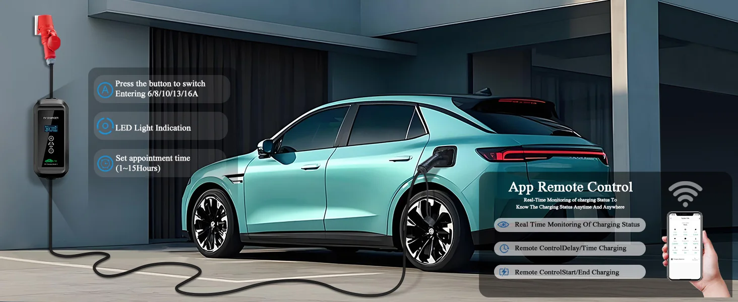 Isigma 16 A 11 kW tragbares EV-Ladegerät Typ 2, Heim-EV-Lade-Wallbox-Timer, 1–15 Stunden, für Elektrofahrzeuge, Autos, 5 m – Detail 2