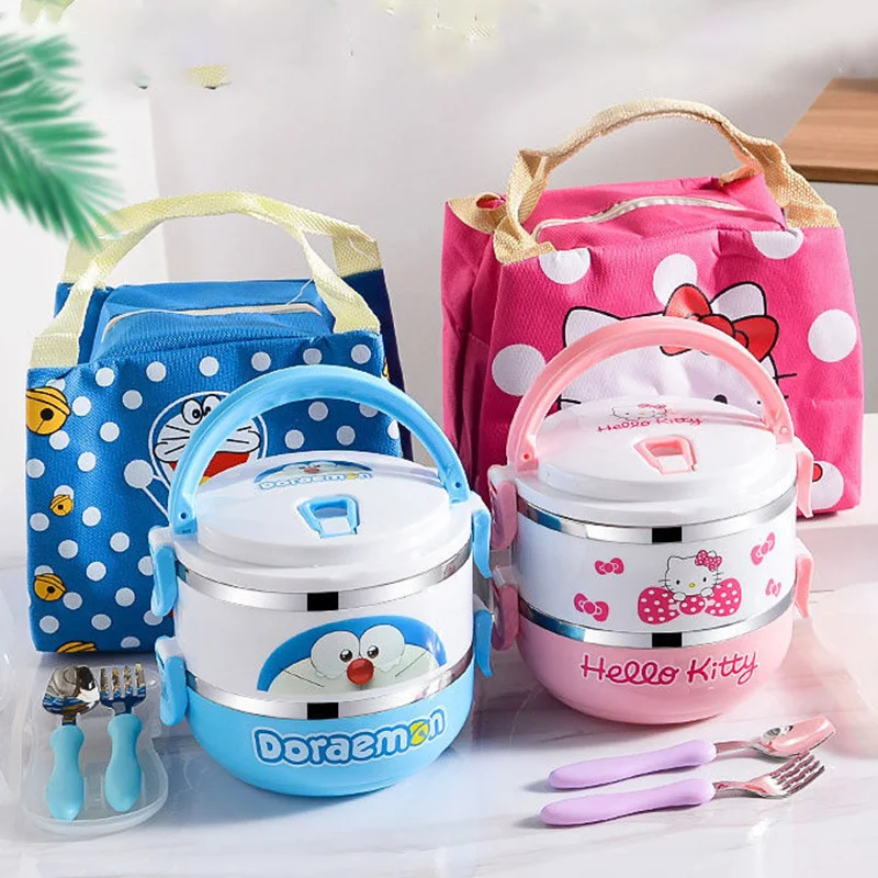 Miniso Hello Kitty Lunch Box Cartoon Cute Bilayer Three Layers Office Student Heat Preservation Single Layer Lunch Box Girl Gift