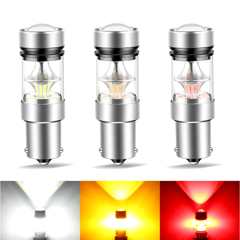 

2PCS 12V LED Turn Signal Lights 1156 P21W BA15S Canbus White Amber Red Auto Reverse Parking Bulb Backup Lamps Car Accessories