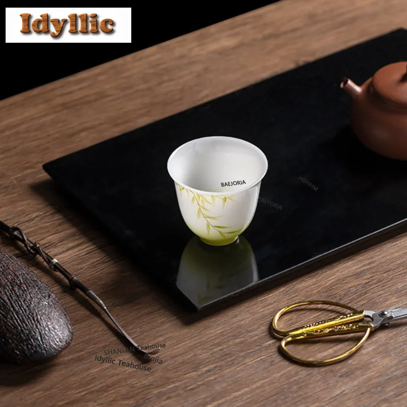 HOYIHM 40ml Ice-type Jade Porcelain Green Wicker Teacup Aesthetic Tea Bowl Jug Tea-tasting Fragrance Cup Jianzhan Master Cup Cha