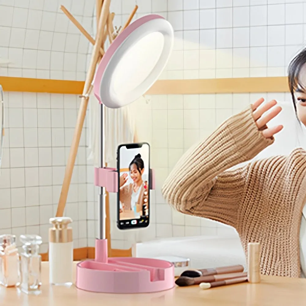 Adjustable Height Makeup Mirror Fill Light Bracket Folding Stable Base Fill Light Phone Stand Universal Portable
