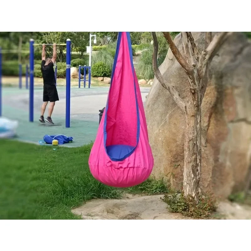 

Outdoors Kids Hammock Chair with Cushion - Nylon Cotton Fabric Indoor Outdoor Hanging Seat Swing Bed for Garden Playroom