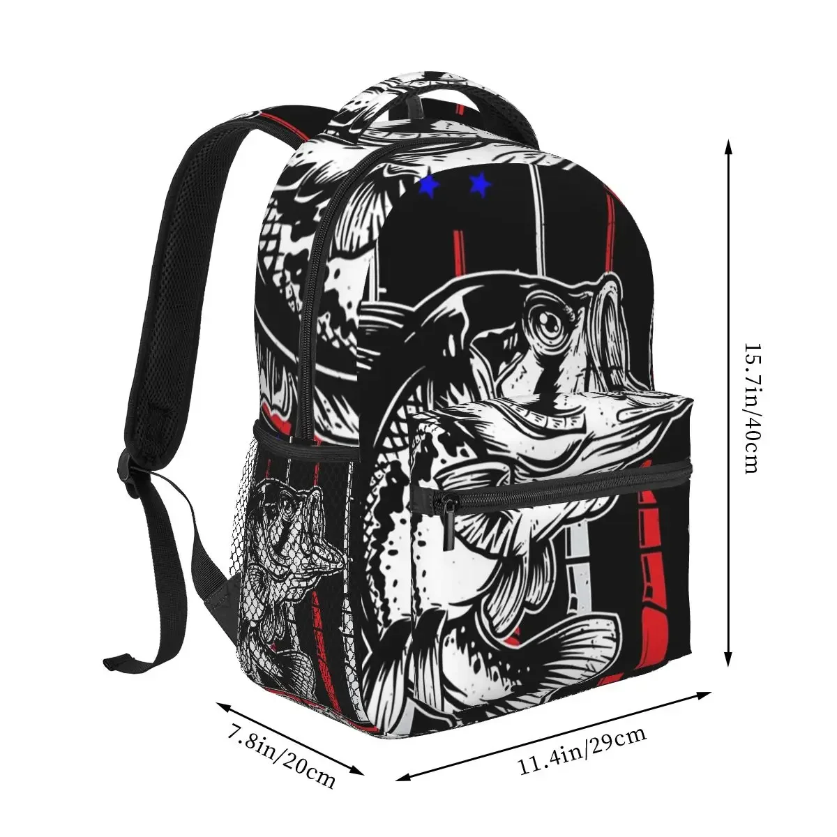 Fishing American Flag Fishing Rod Flag Backpacks Boys Girls Bookbag Students School Bags Cartoon Laptop Rucksack Shoulder Bag