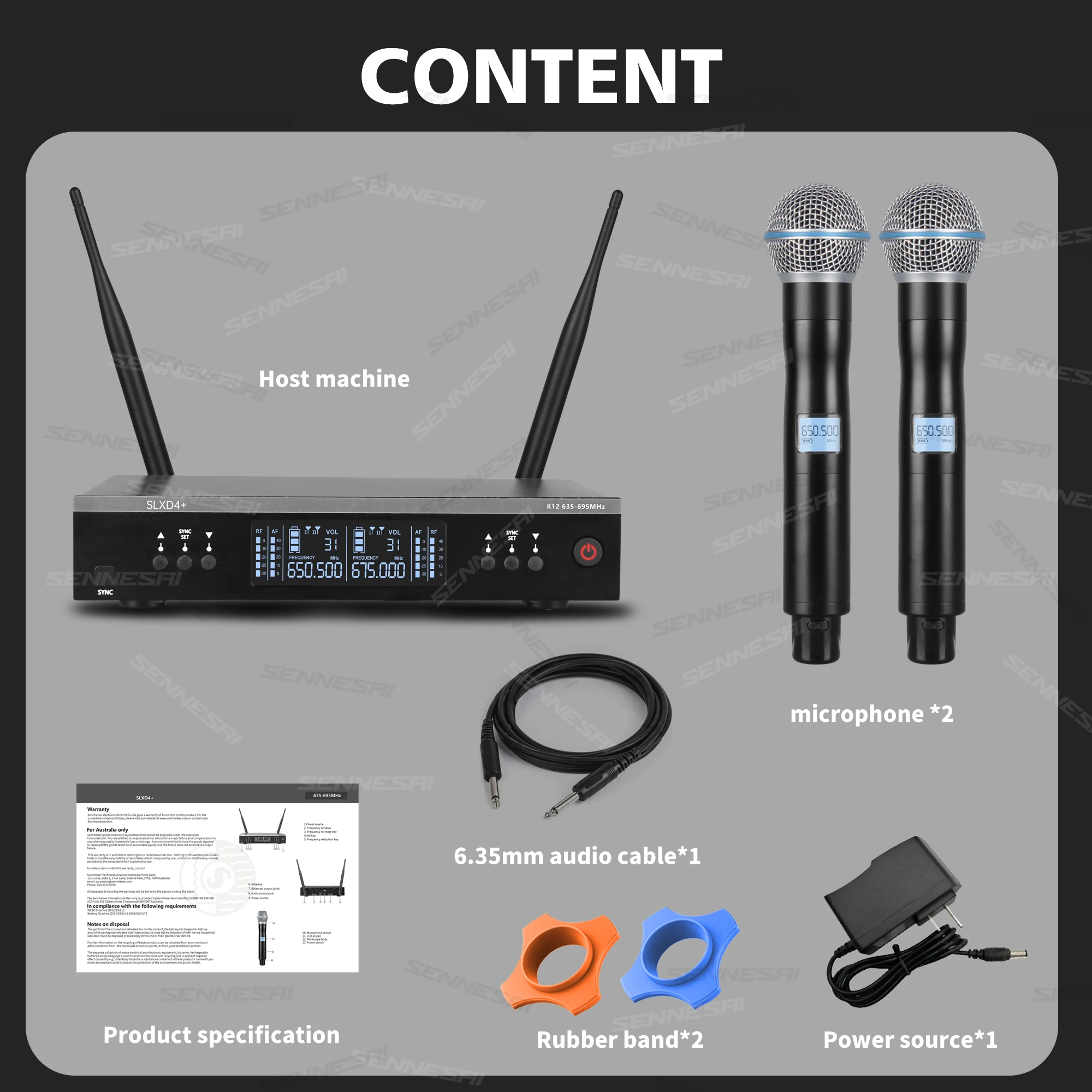 SLXD4+ Professional Dual Wireless Microphne Stage Performance 2 Channels UHF Karaoke Metal Handheld