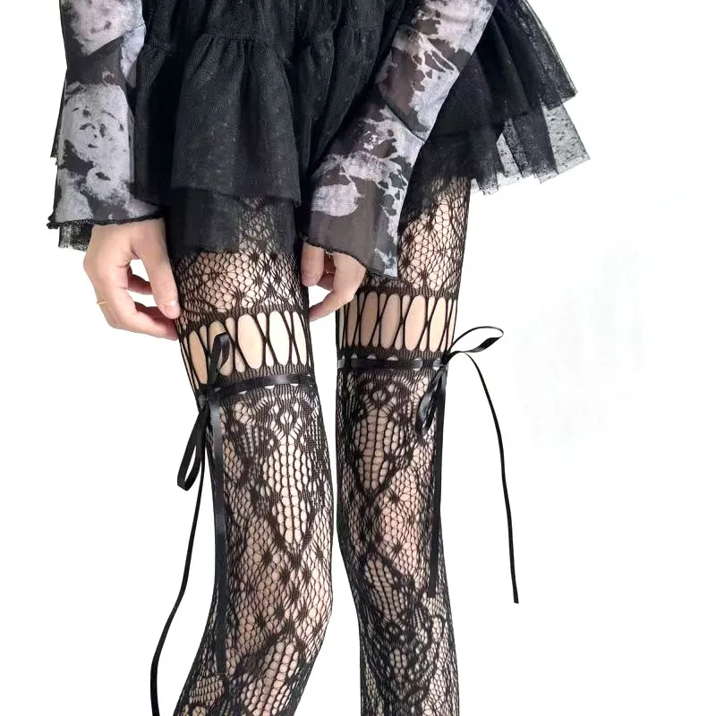 Neues Design Schleifenband-Strumpfhose für Damen, Sexy Durchsichtige Netzstrümpfe, JK-Uniform Unterwäsche