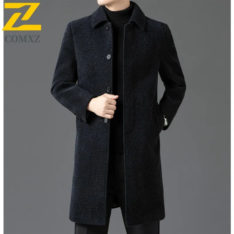 

Winter Men Wool Overcoat 2025 New Medium And Long Styles Fleece Lined Warm Coat Windproof Turndown Collar Premium Outerwear​