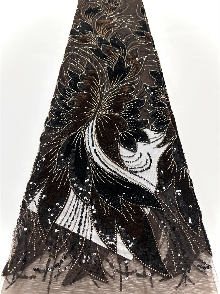 2025 우아한 아프리카 튜브 비즈 레이스 원단과 스팽글 프랑스 네트 메쉬 레이스 원단 파티 웨딩 드레스용