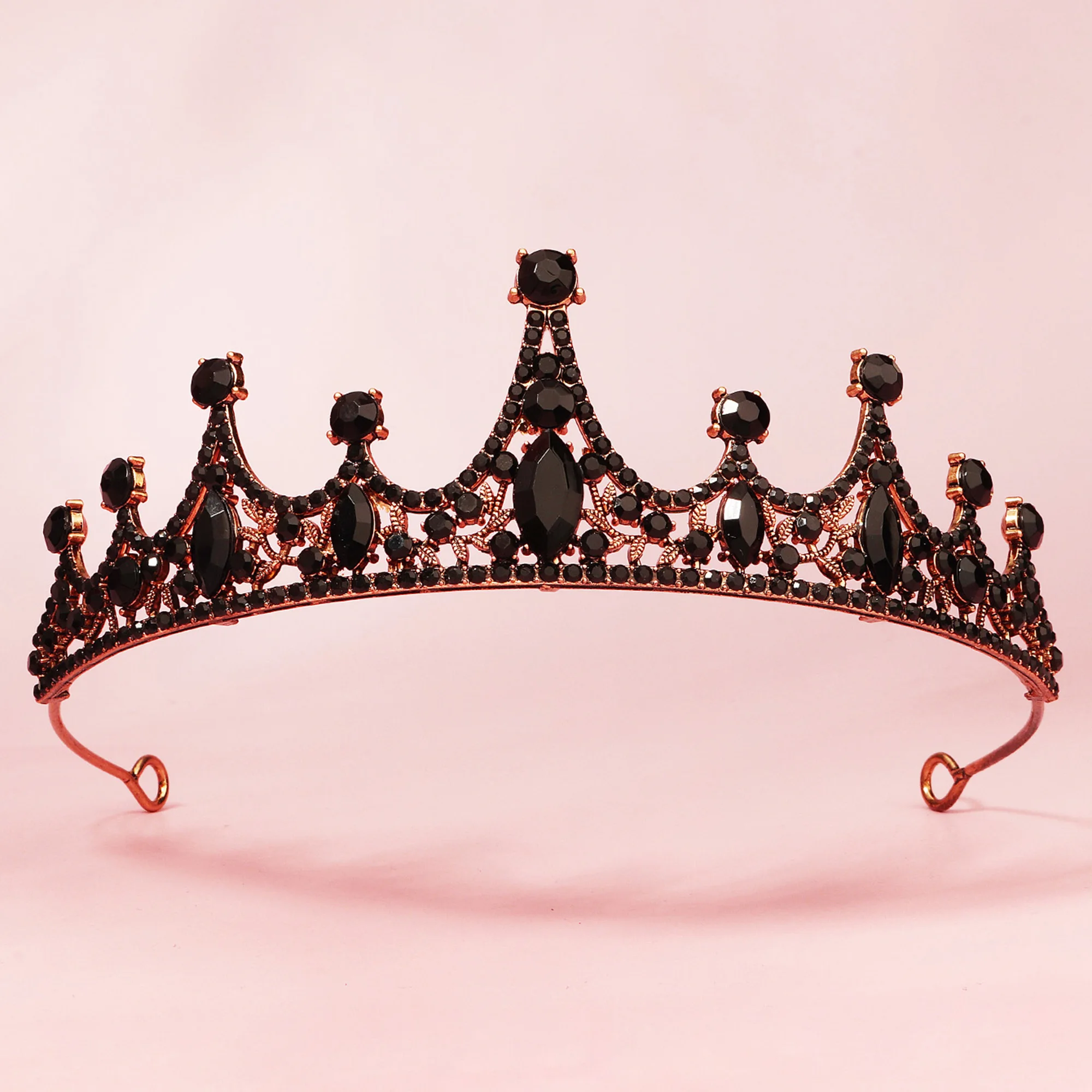 Vintage Black Crystal Crown Gothic Rhinestone Tiara for Women Royal Queen Headpiece Halloween Cosplay Prom Hair Accessories