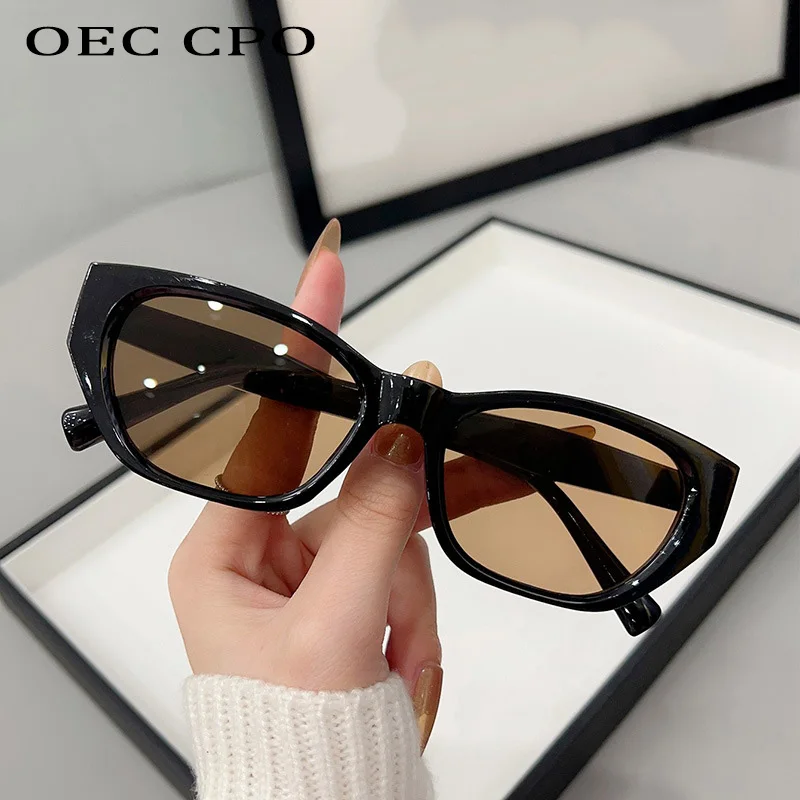 

OEC CPO Retro Square Sunglasses Women Fashion Cat Eye Shades UV400 Sun Glasses Female Trending Black Brown Punk Eyewear