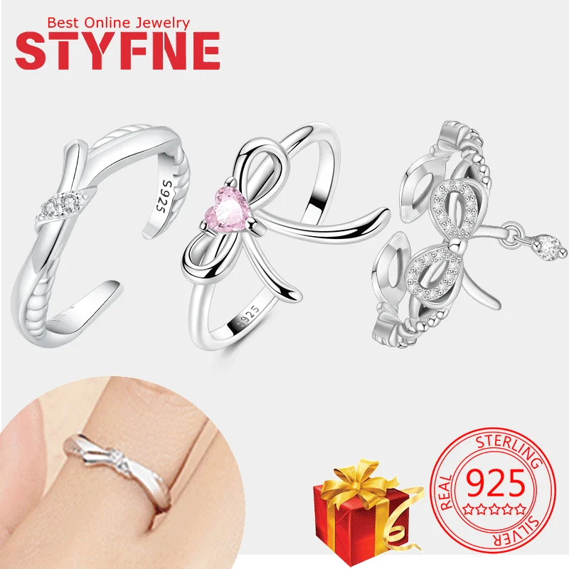 

Rings 925 Sterling Silver Women's Bow Pink LOVE Zircon Ring Engagement Jewelry Anniversary With GIFT Bag