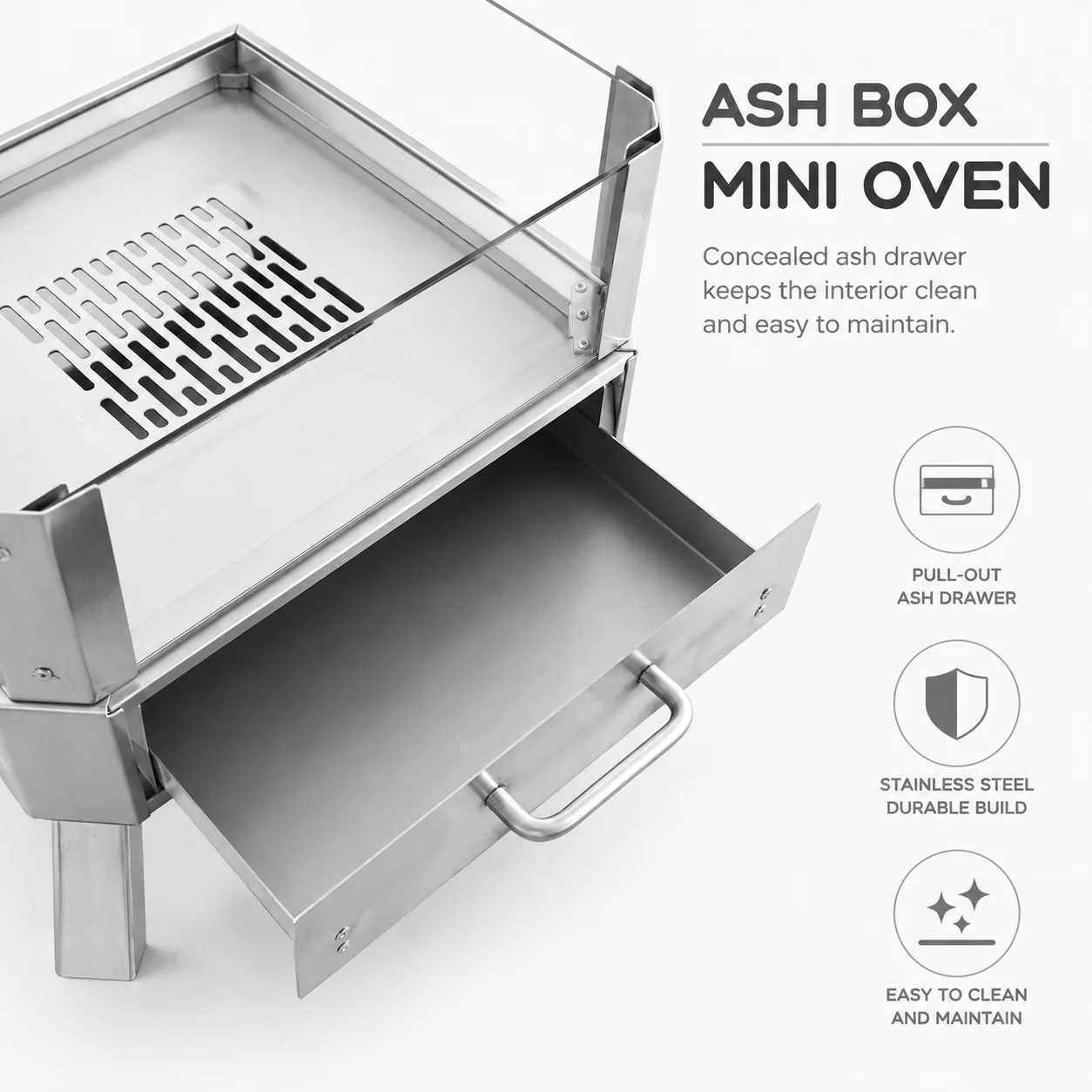 Portable Stainless Steel Fire Pit with Glass Wind Guard Outdoor Camping Fire Pit Foldable Bonfire Stove